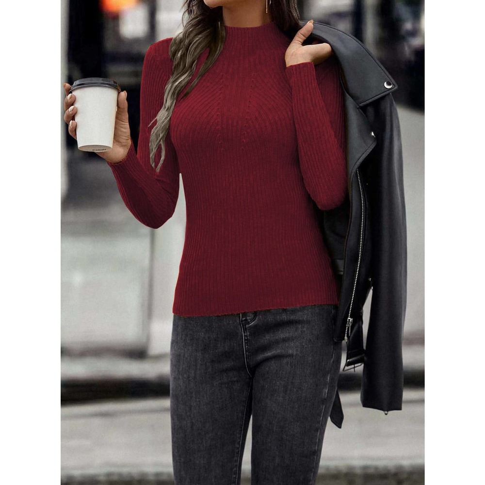 Mock Neck Ribbed Knit Sweater minimalist black - Picture 4 of 11